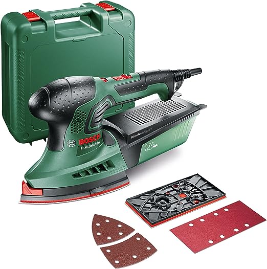 1. Bosch 200W Electric Dual Orbital - Multi Detail Sander, Speed Selection, Includes 2 x 80 Grit Sanding Sheets & Case (PSM 200 AES)