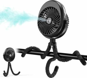 11. PANERGY Misting Stroller Fan, Portable Rechargeable Handheld Fan with Flexible Tripod, 50ml Water Tank, 270° & 360° Pivoting for Bunk Bed Crib Car Seat Treadmill Bike, Black