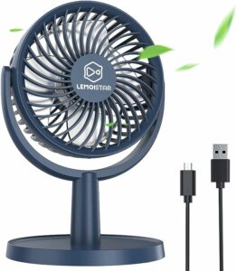 5. Mini Desk Fan, USB Powered Desktop Fan with 4 Speeds, Small but Powerful Strong Airflow Work Quiet, 310° Adjustment (Navy Blue)
