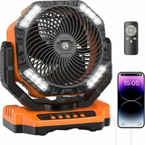 6. 40000mAh Rechargeable Camping Fan, Battery Operated Oscillating Outdoor Fan, Battery Powered Table Fan