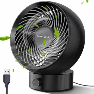 8. SmartDevil New USB Desk Fan, Small Personal Desktop Table Fan with Strong Wind, Operation Portable Mini Fan for Home Office Bedroom Table and Desktop (Black)