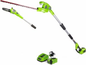 Greenworks 8 Inch 40V Cordless Pole Saw with Hedge Trimmer Attachment