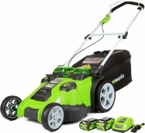 7. Greenworks 40V 20-Inch Cordless (2-In-1) Push Lawn Mower, 4.0Ah + 2.0Ah Battery and Charger Included 25302