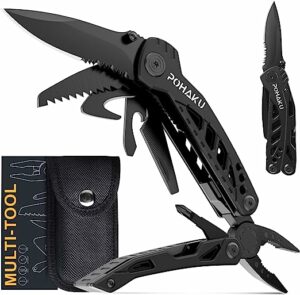 7. Multitool Knife, Pohaku 13 in 1 Pocket Multitool, Multi Tool with 3 Large Blade, Safety Locking Design, Spring-Action Plier, Durable Nylon Sheath for Outdoor, Camping, Fishing, Survival,Hiking