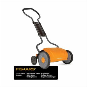 9. Fiskars 17 Inch Staysharp Push Reel Lawn Mower (6208), Orange